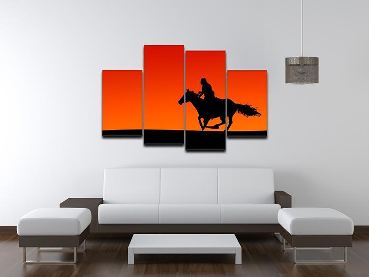 Silhouette of a horse and rider at sunset 4 Split Panel Canvas - Canvas Art Rocks - 3