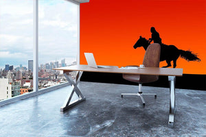 Silhouette of a horse and rider at sunset Wall Mural Wallpaper - Canvas Art Rocks - 3