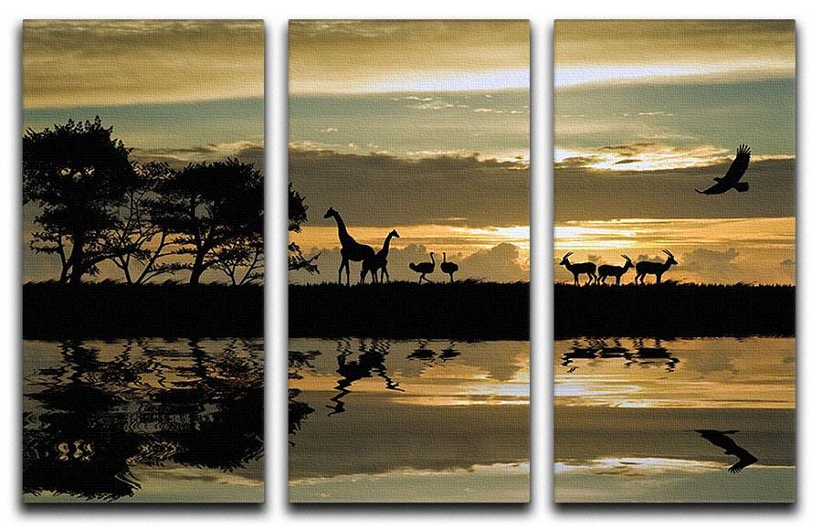 Silhouette of animals in Africa 3 Split Panel Canvas Print - Canvas Art Rocks - 1