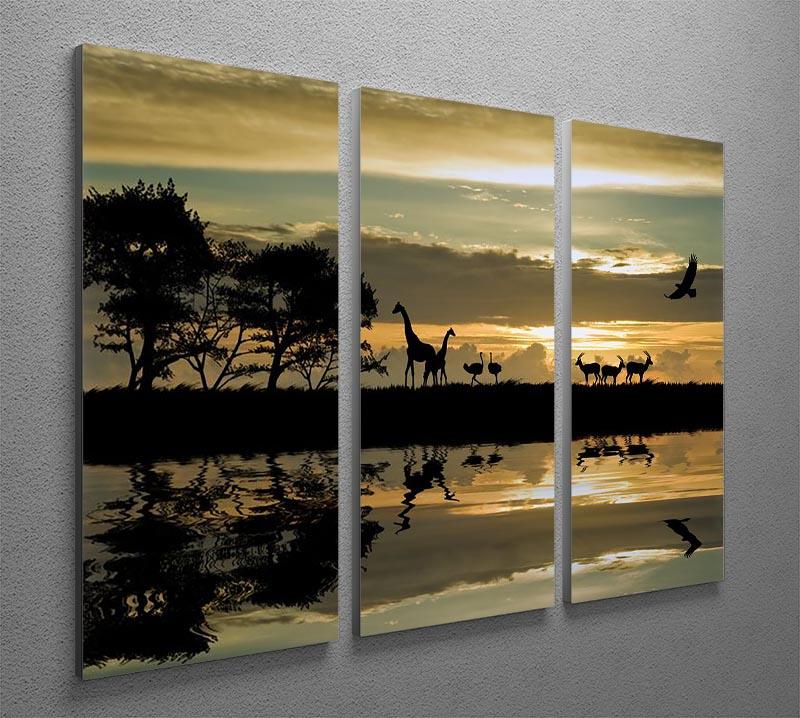 Silhouette of animals in Africa 3 Split Panel Canvas Print - Canvas Art Rocks - 2