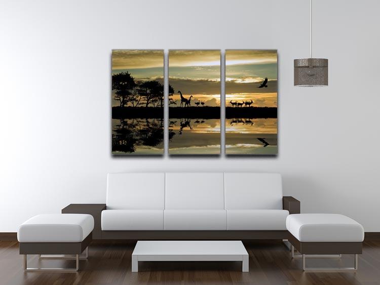 Silhouette of animals in Africa 3 Split Panel Canvas Print - Canvas Art Rocks - 3