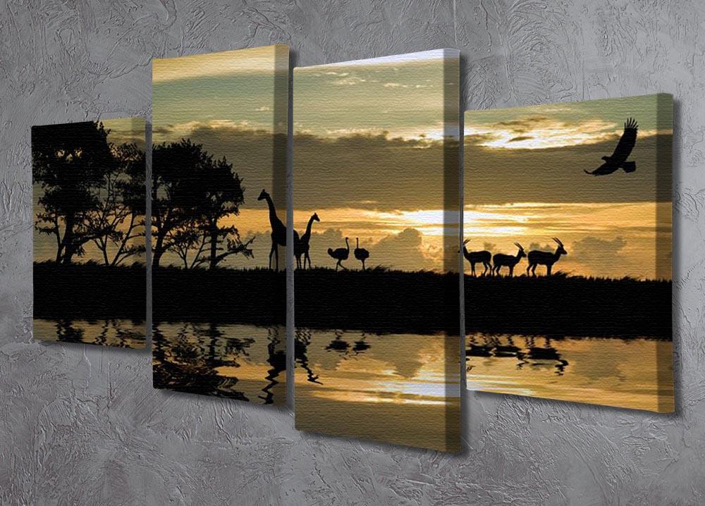 Silhouette of animals in Africa 4 Split Panel Canvas - Canvas Art Rocks - 2