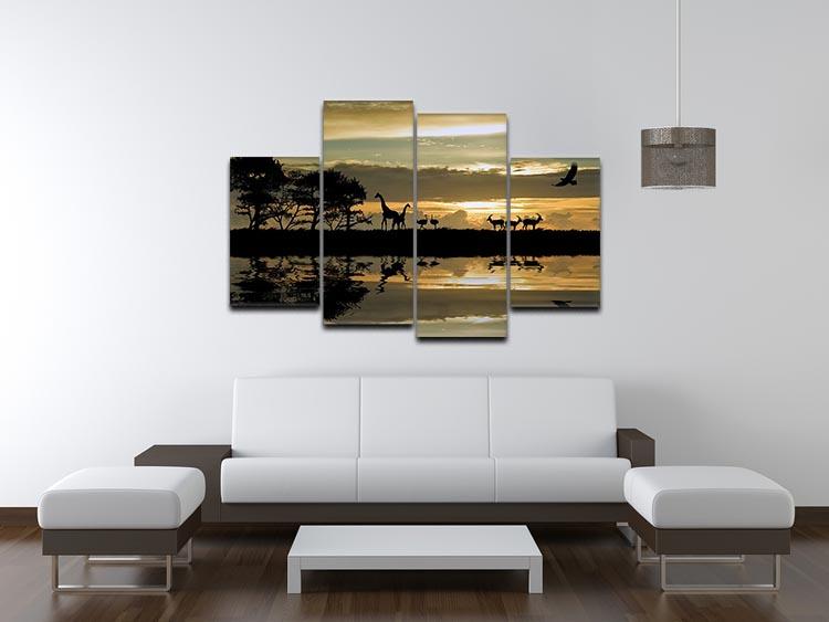Silhouette of animals in Africa 4 Split Panel Canvas - Canvas Art Rocks - 3
