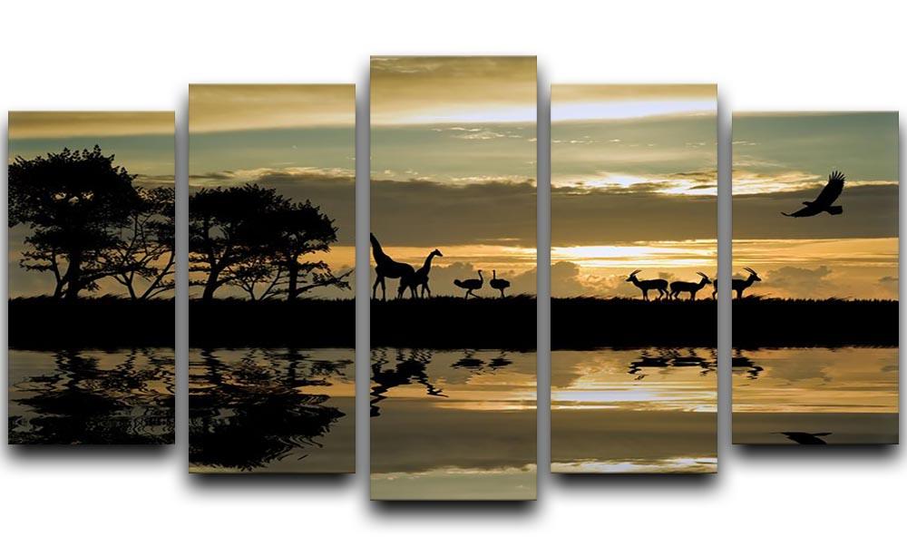 Silhouette of animals in Africa 5 Split Panel Canvas - Canvas Art Rocks - 1