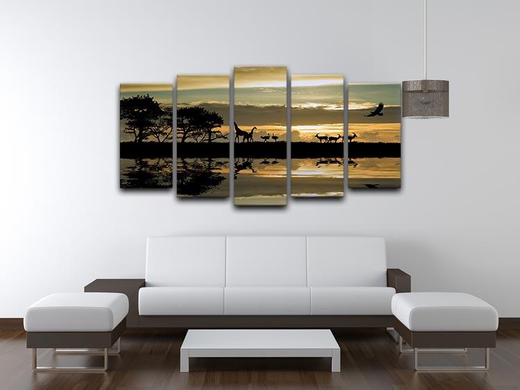Silhouette of animals in Africa 5 Split Panel Canvas - Canvas Art Rocks - 3