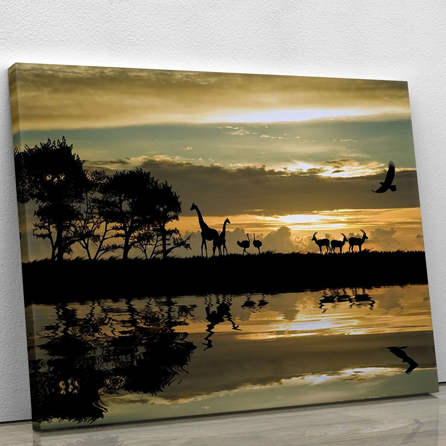 Silhouette of animals in Africa Canvas Print or Poster