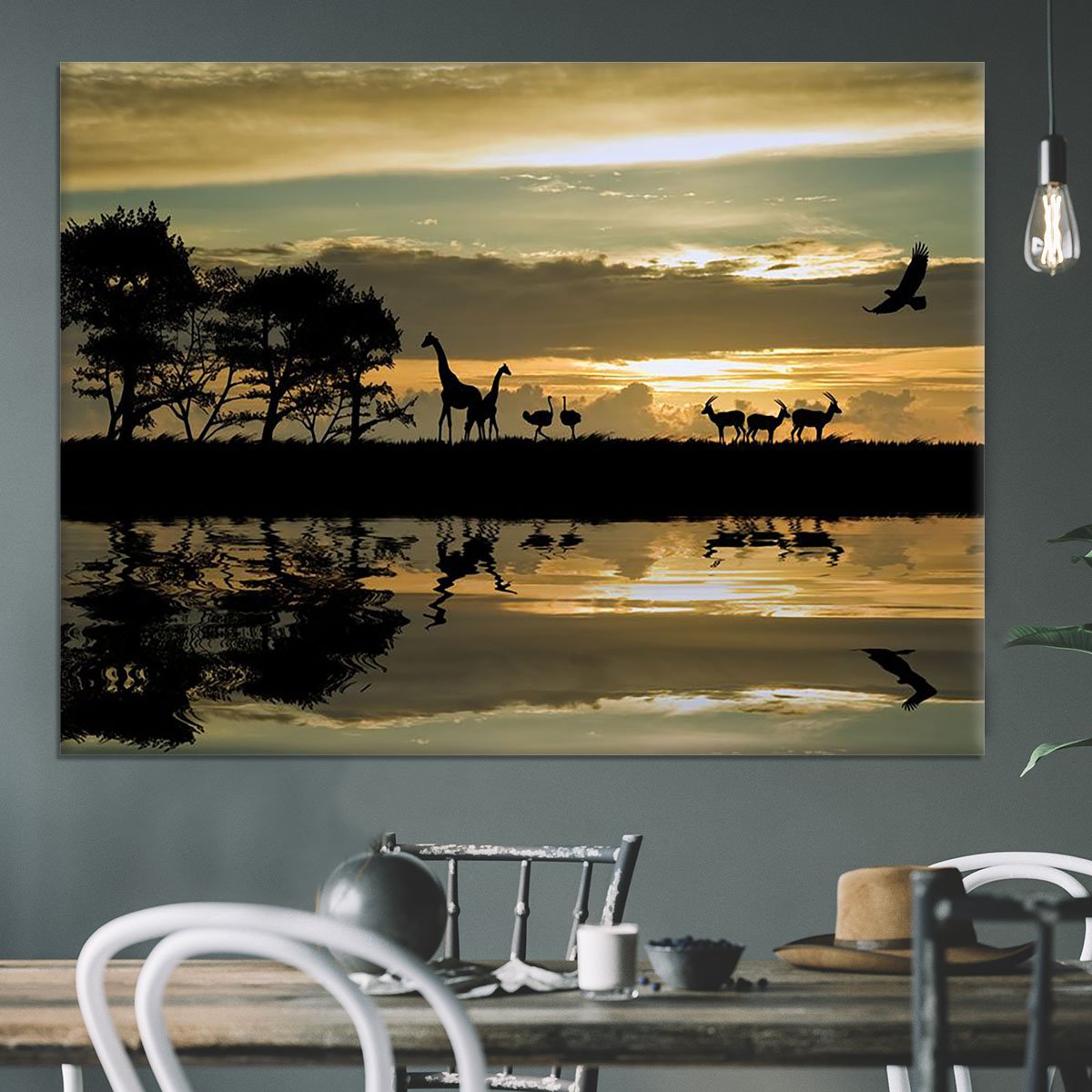 Silhouette of animals in Africa Canvas Print or Poster