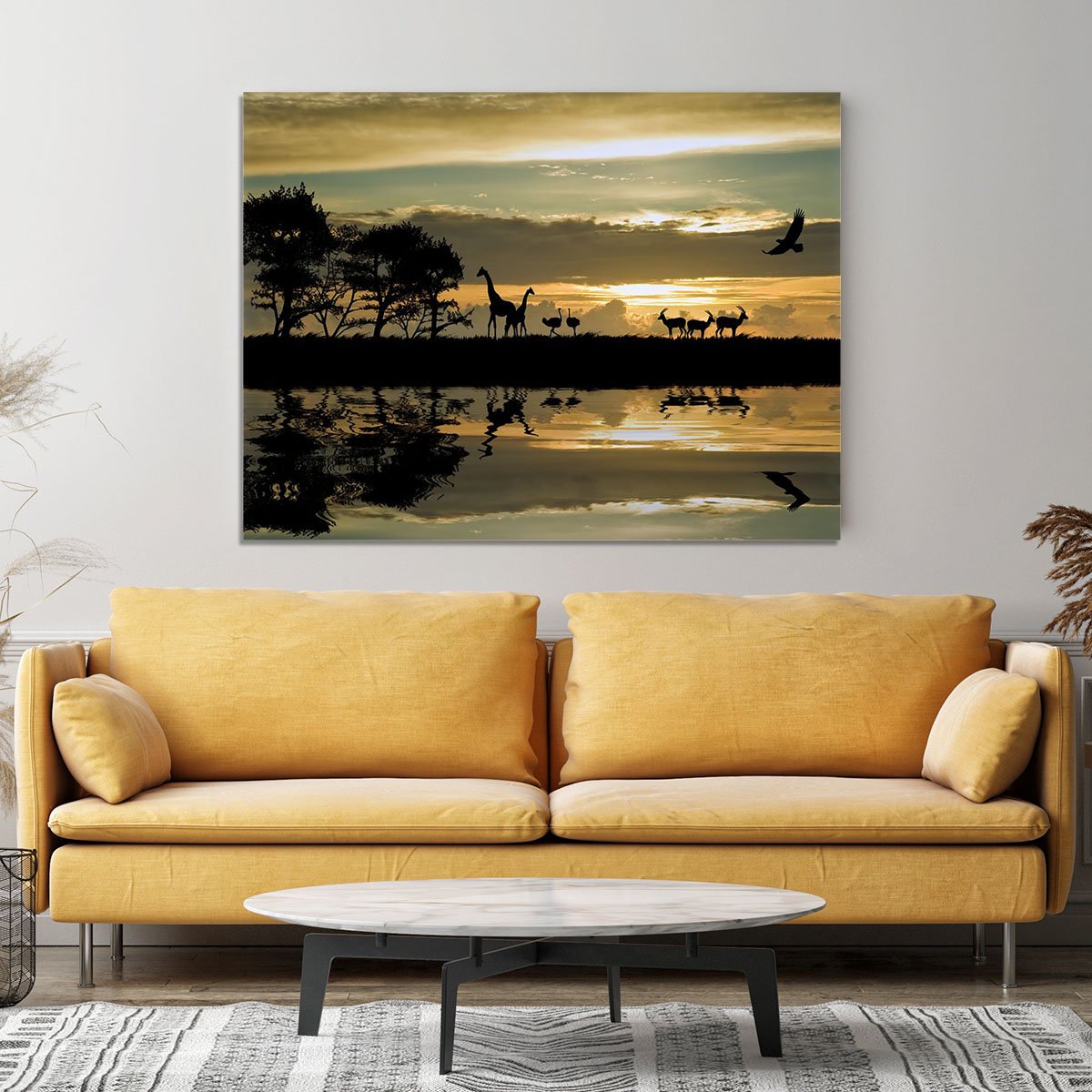 Silhouette of animals in Africa Canvas Print or Poster