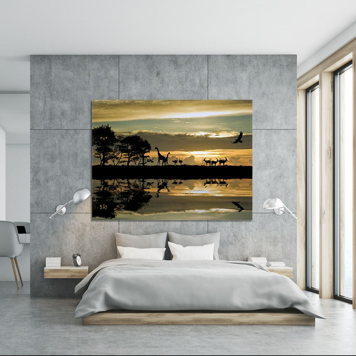 Silhouette of animals in Africa Canvas Print or Poster