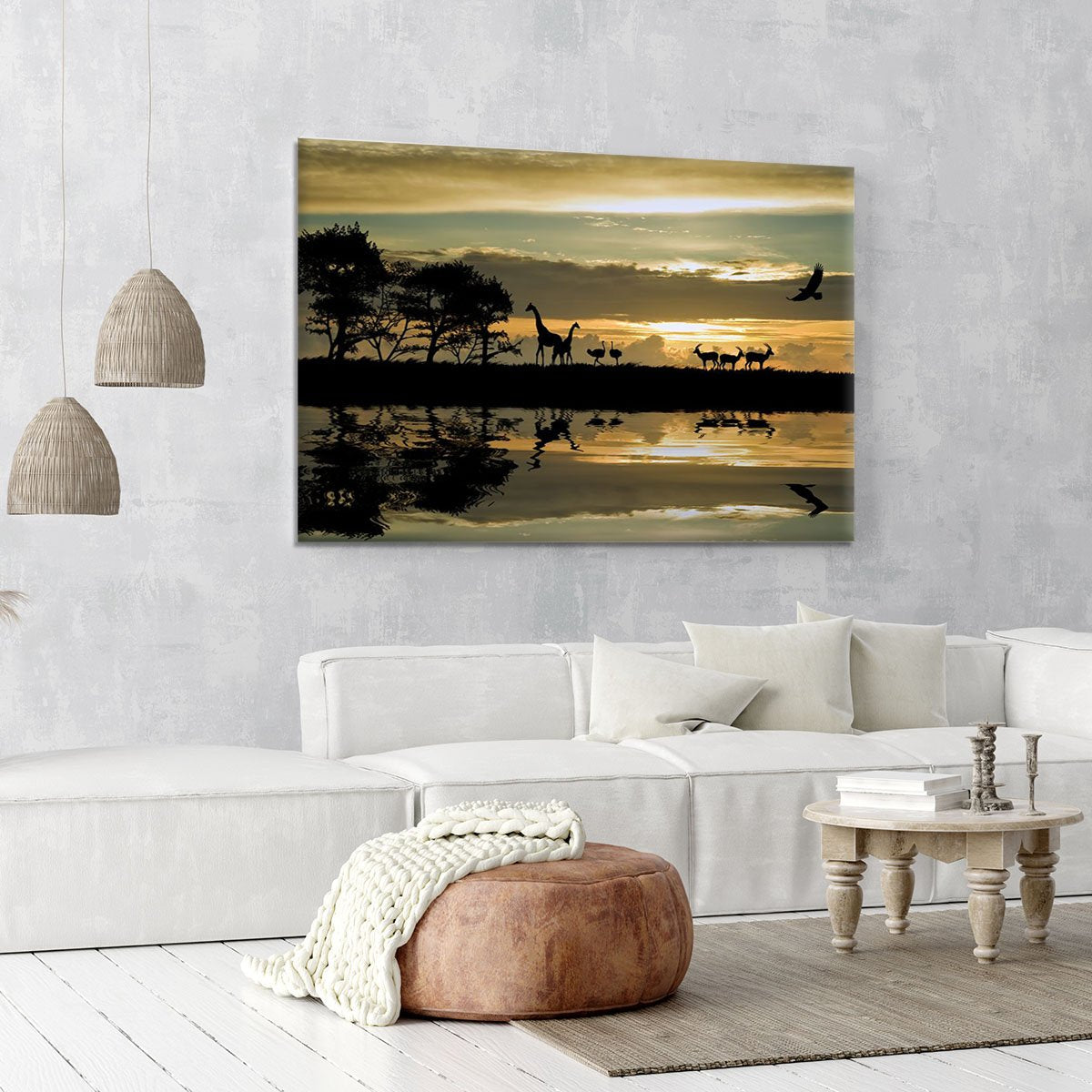 Silhouette of animals in Africa Canvas Print or Poster