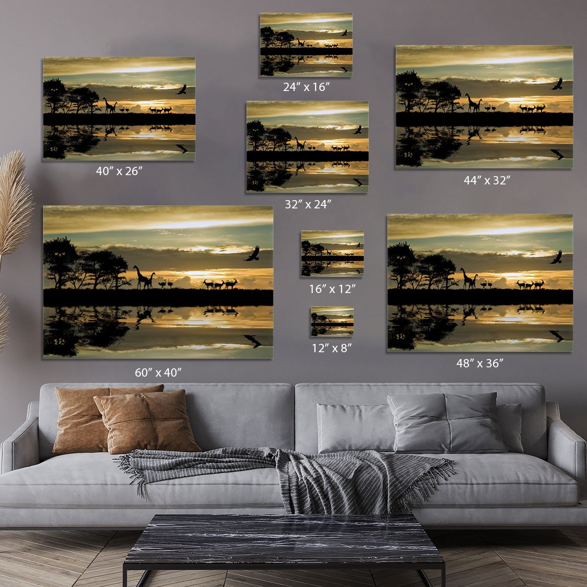 Silhouette of animals in Africa Canvas Print or Poster