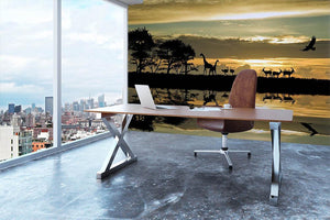 Silhouette of animals in Africa Wall Mural Wallpaper - Canvas Art Rocks - 3