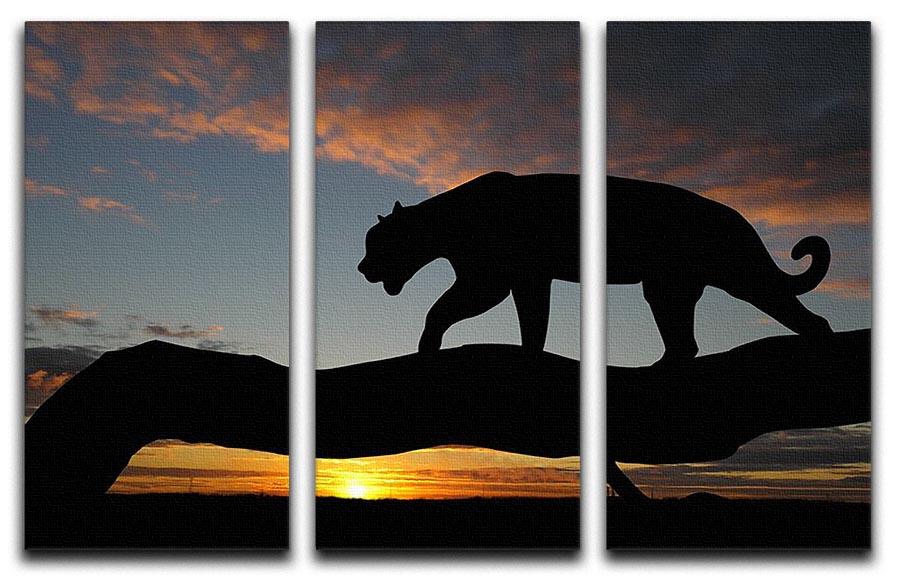Silhouette of leopard on tree over sunset 3 Split Panel Canvas Print - Canvas Art Rocks - 1