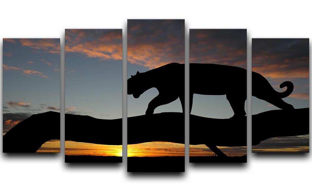 Silhouette of leopard on tree over sunset 5 Split Panel Canvas - Canvas Art Rocks - 1