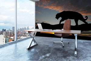 Silhouette of leopard on tree over sunset Wall Mural Wallpaper - Canvas Art Rocks - 3