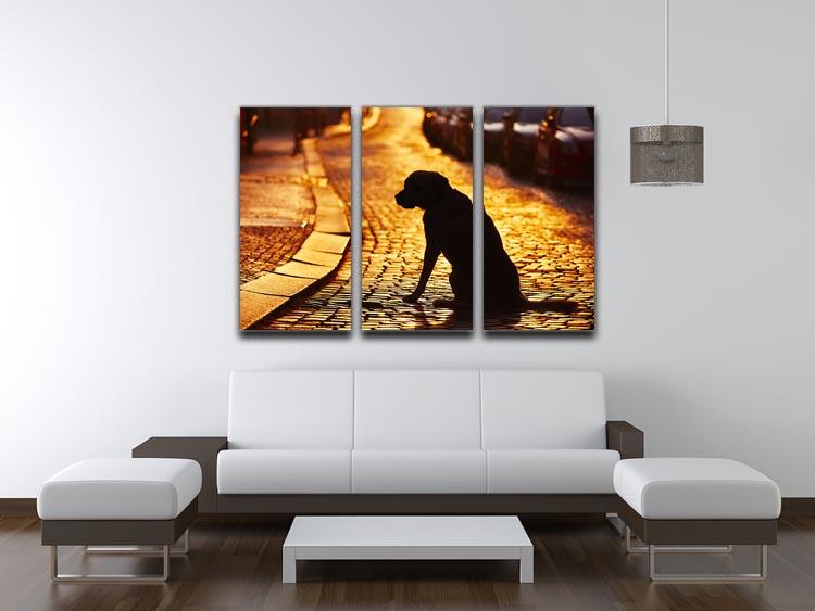 Silhouette of the dog on the street at sunset 3 Split Panel Canvas Print - Canvas Art Rocks - 3