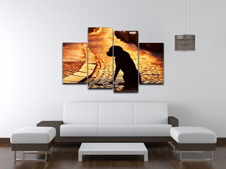Silhouette of the dog on the street at sunset 4 Split Panel Canvas - Canvas Art Rocks - 3