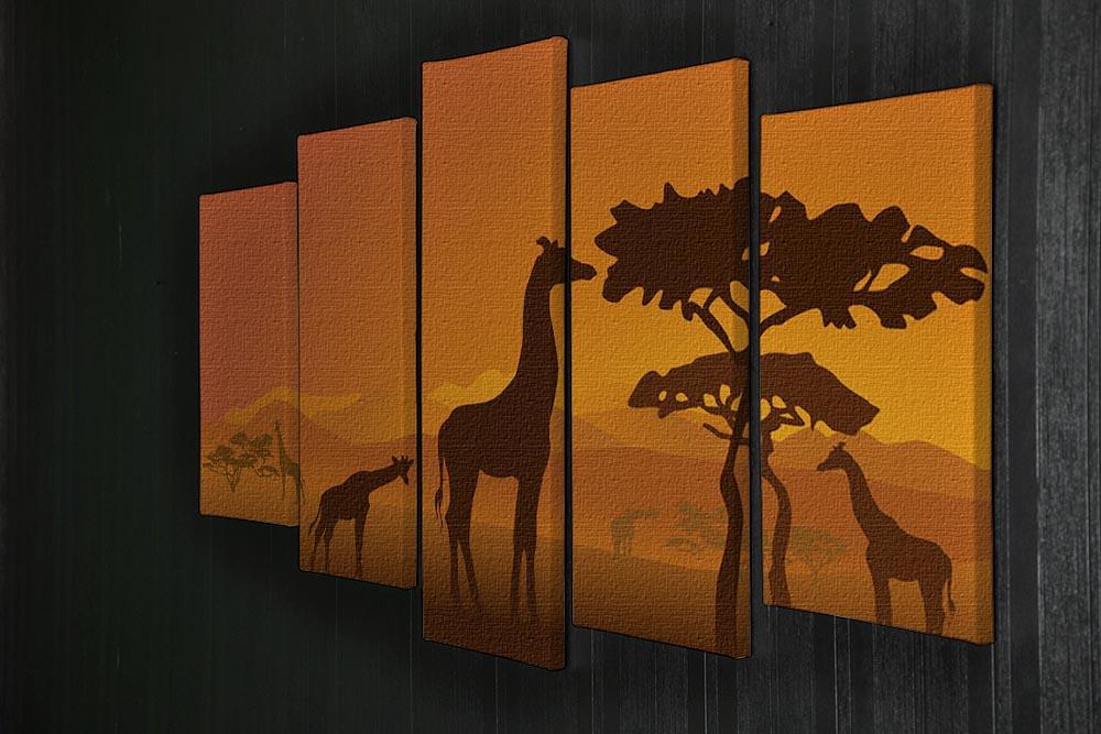 Silhouettes of giraffes in national park of Kenya 5 Split Panel Canvas - Canvas Art Rocks - 2