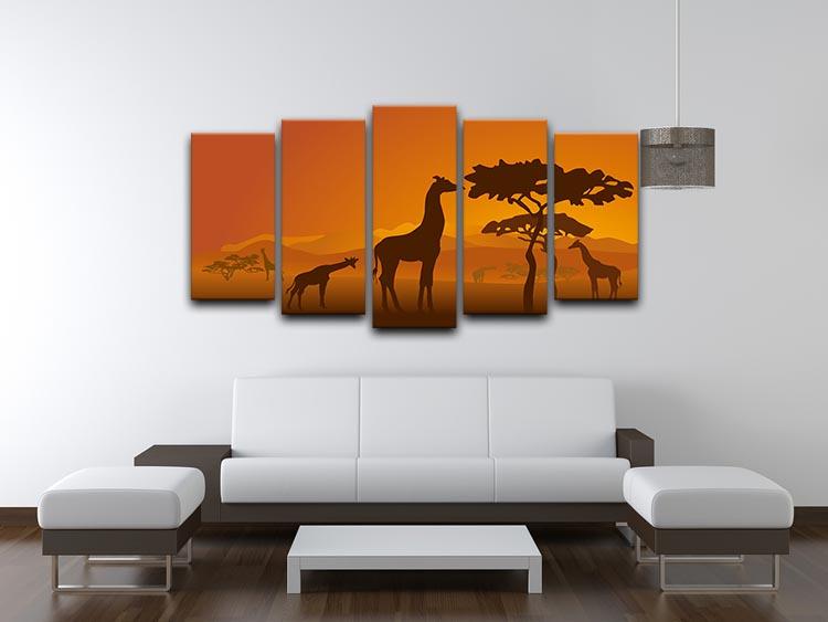 Silhouettes of giraffes in national park of Kenya 5 Split Panel Canvas - Canvas Art Rocks - 3