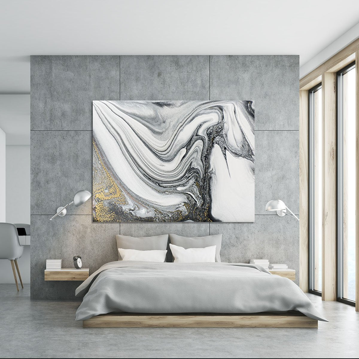 Silver and White Marble Swirl Canvas Print or Poster
