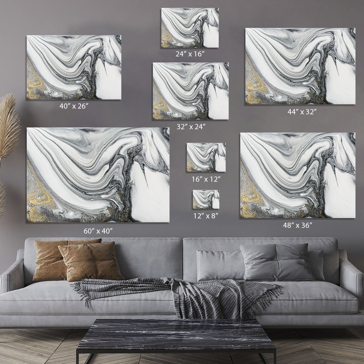 Silver and White Marble Swirl Canvas Print or Poster