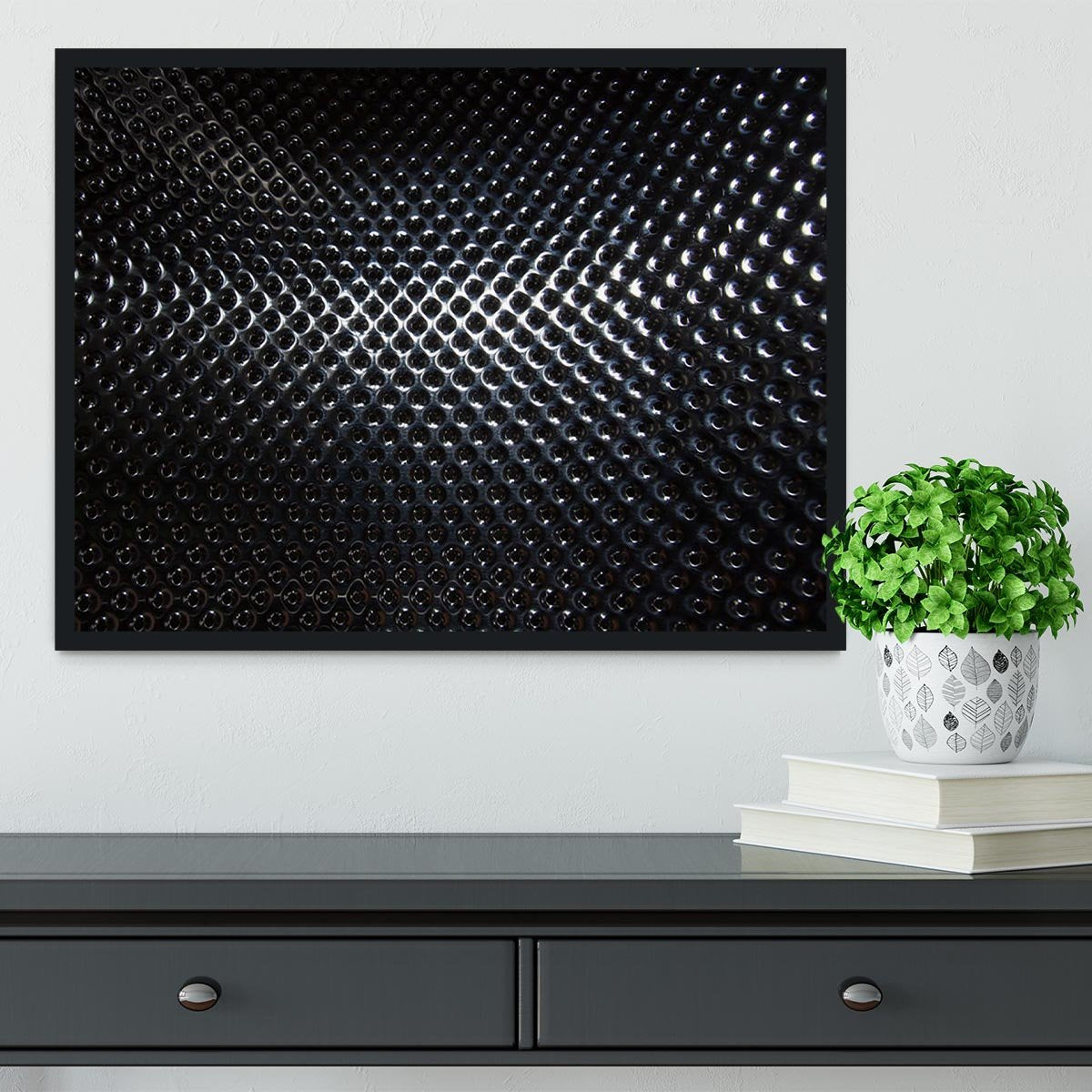 Silver steel metallic hole texture Framed Print - Canvas Art Rocks - 2