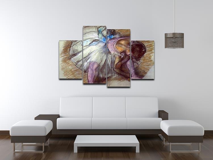 Sitting dancer lacing her slipper by Degas 4 Split Panel Canvas - Canvas Art Rocks - 3