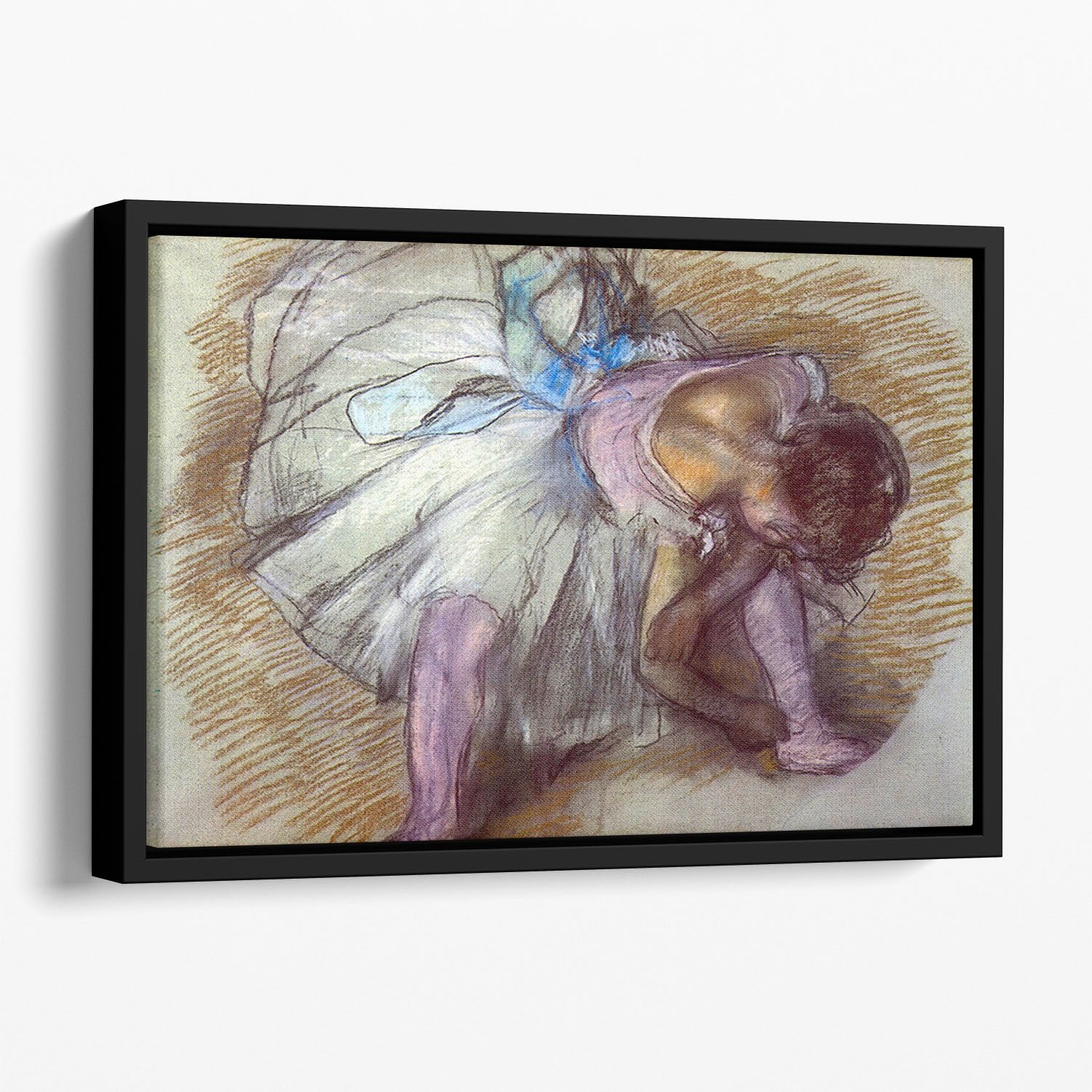 Sitting dancer lacing her slipper by Degas Floating Framed Canvas