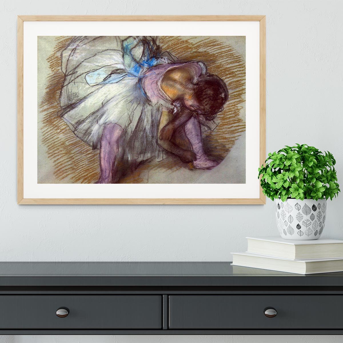 Sitting dancer lacing her slipper by Degas Framed Print - Canvas Art Rocks - 3