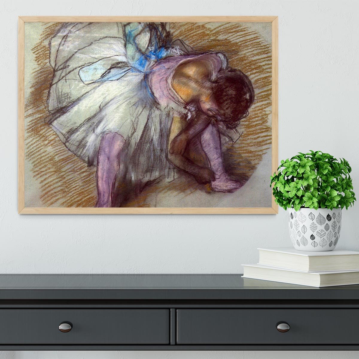 Sitting dancer lacing her slipper by Degas Framed Print - Canvas Art Rocks - 4