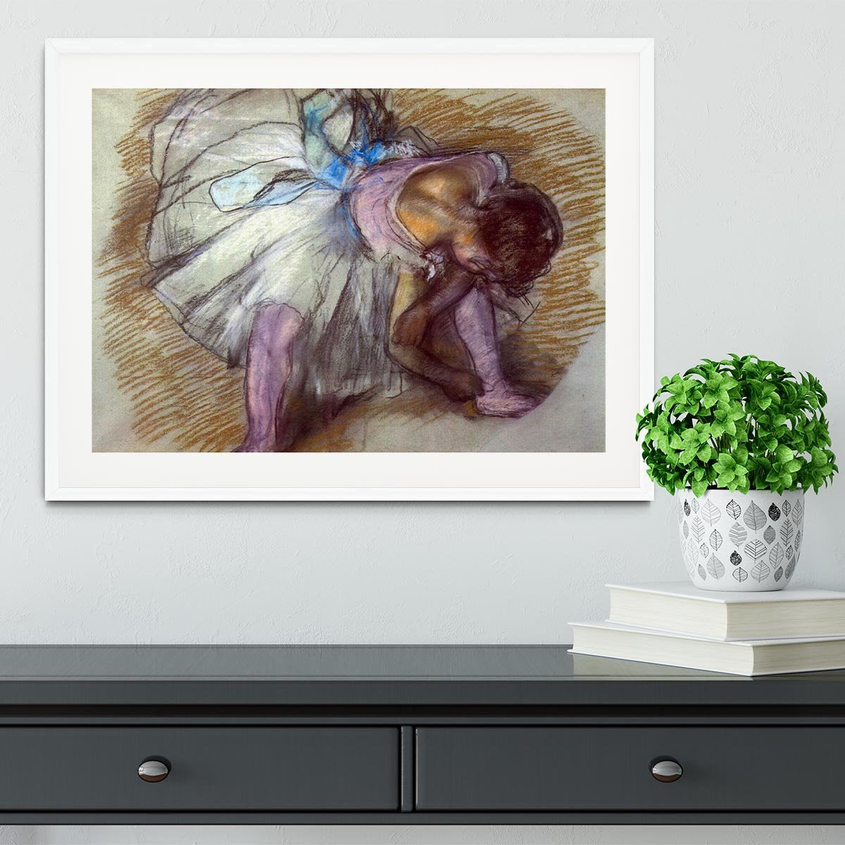 Sitting dancer lacing her slipper by Degas Framed Print - Canvas Art Rocks - 5