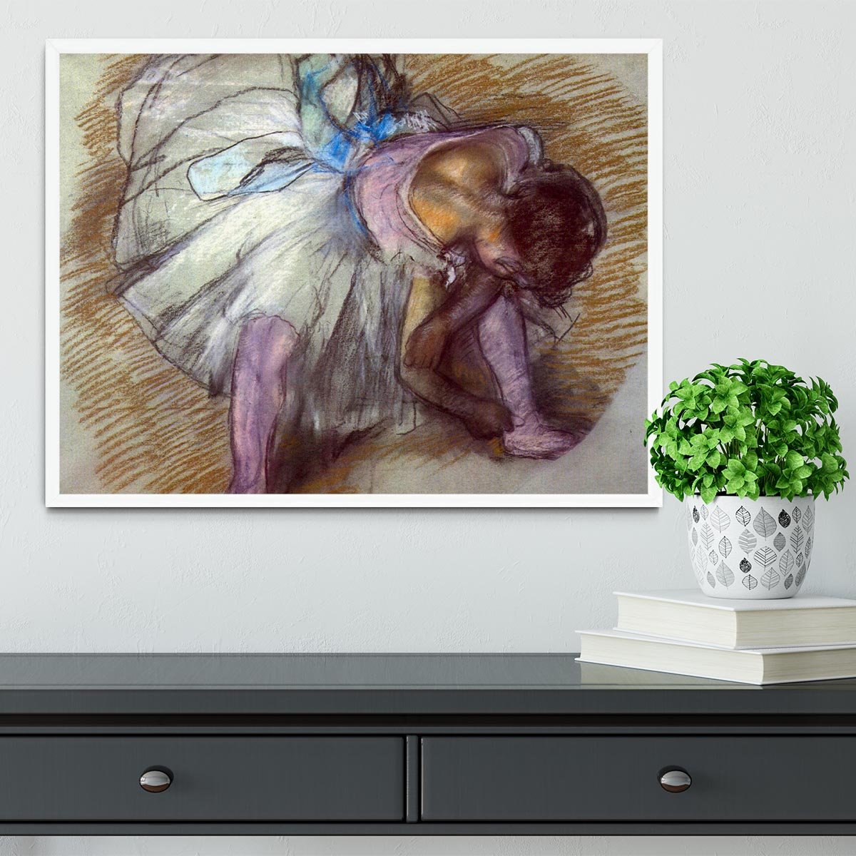 Sitting dancer lacing her slipper by Degas Framed Print - Canvas Art Rocks -6