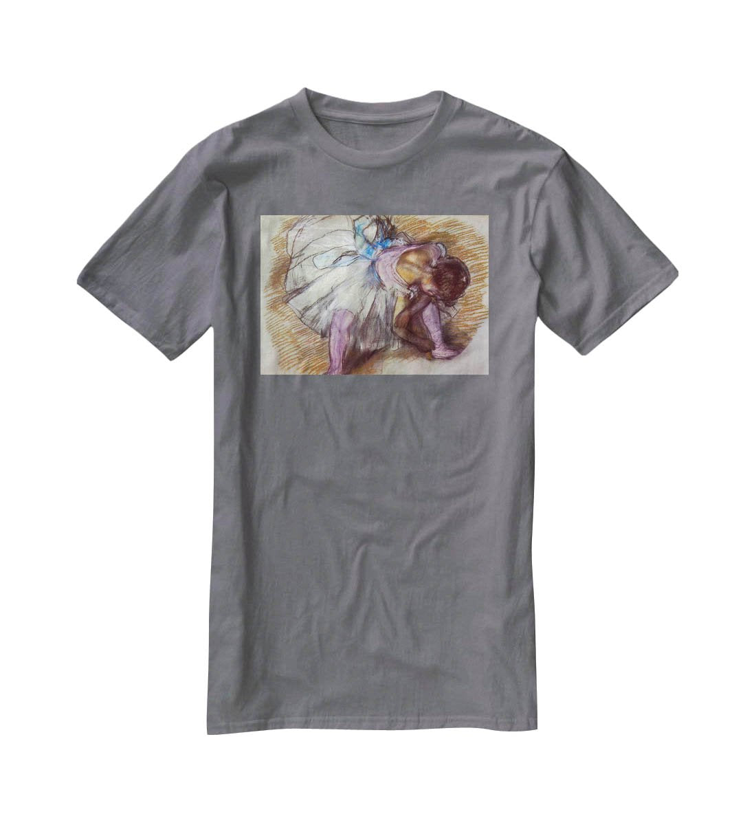 Sitting dancer lacing her slipper by Degas T-Shirt - Canvas Art Rocks - 3