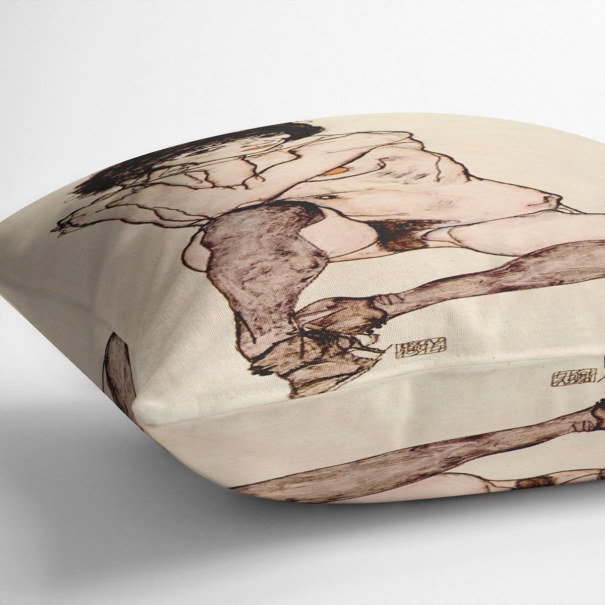 Sitting female nude by Egon Schiele Cushion
