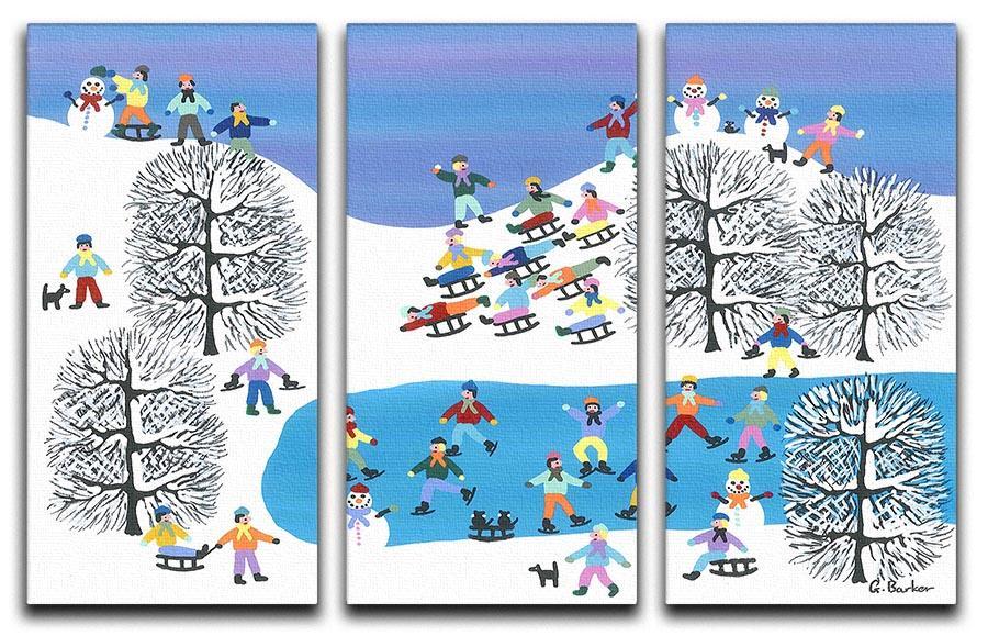 Sledding down the hill by Gordon Barker 3 Split Panel Canvas Print - Canvas Art Rocks - 1