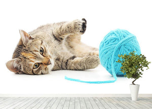 Small funny kitten and clew of thread Wall Mural Wallpaper - Canvas Art Rocks - 4