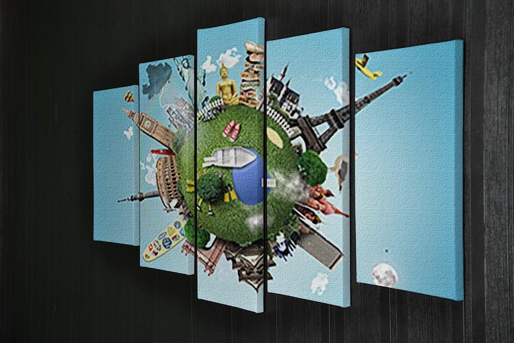 Small planet with landmarks around the world 5 Split Panel Canvas - Canvas Art Rocks - 2