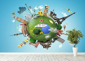 Small planet with landmarks around the world Wall Mural Wallpaper - Canvas Art Rocks - 4