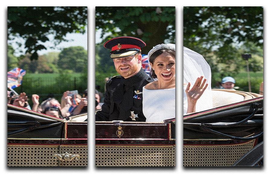 Smiling newlyweds Meghan and Prince Harry wave 3 Split Panel Canvas Print - Canvas Art Rocks - 1