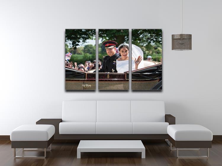 Smiling newlyweds Meghan and Prince Harry wave 3 Split Panel Canvas Print - Canvas Art Rocks - 3