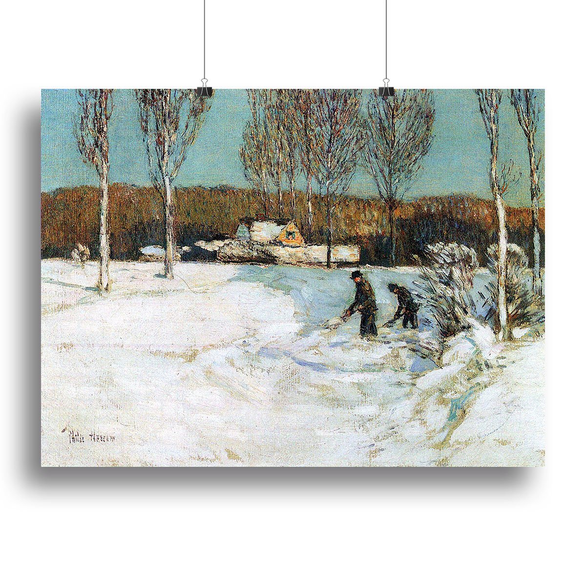 Snow shovels New England by Hassam Canvas Print or Poster