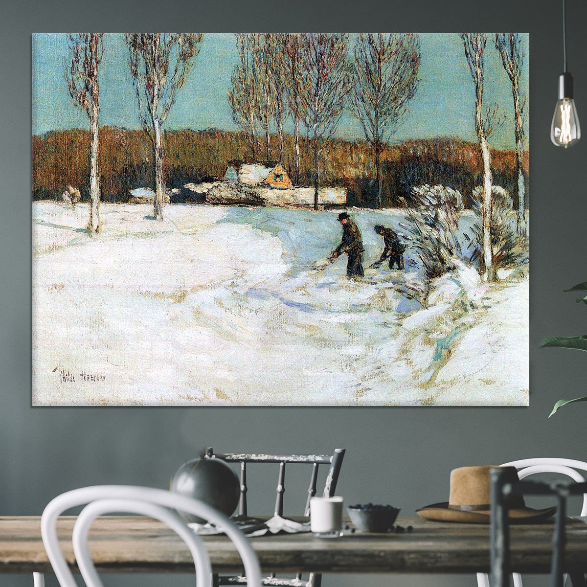 Snow shovels New England by Hassam Canvas Print or Poster
