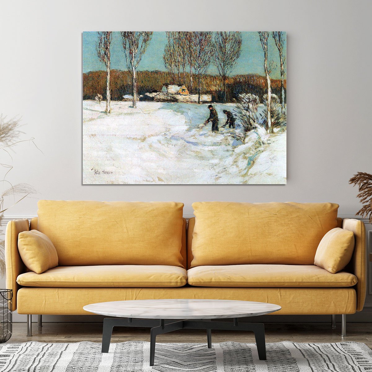 Snow shovels New England by Hassam Canvas Print or Poster