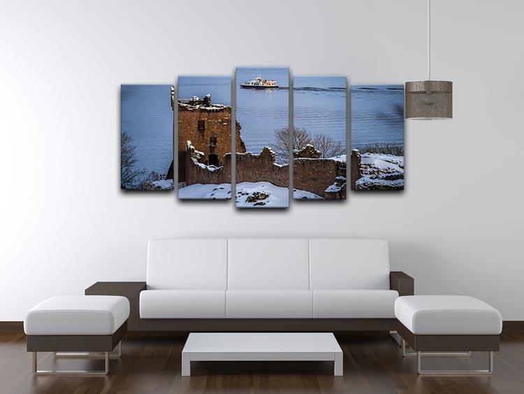Snowy Urquhart Castle 5 Split Panel Canvas - Canvas Art Rocks - 3