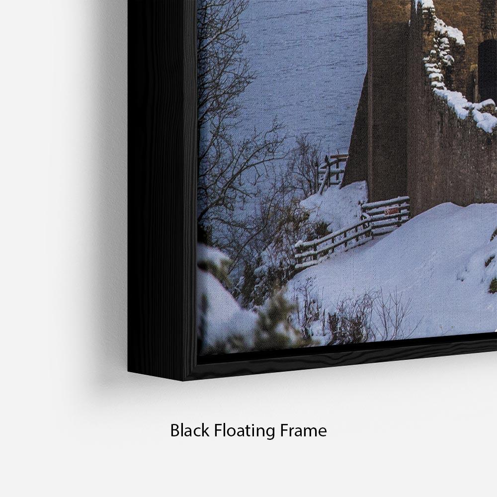 Snowy Urquhart Castle Floating Frame Canvas - Canvas Art Rocks - 2