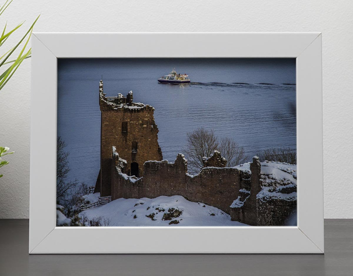 Snowy Urquhart Castle Framed Print - Canvas Art Rocks - 4