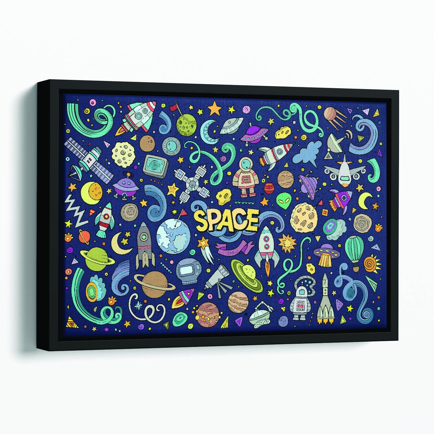 Space Doodles Floating Framed Canvas