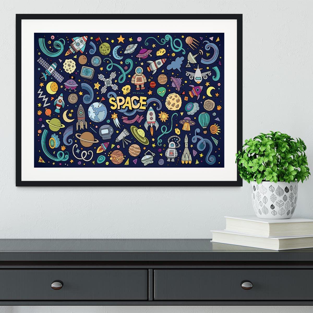 Space Doodles Framed Print - Canvas Art Rocks - 1