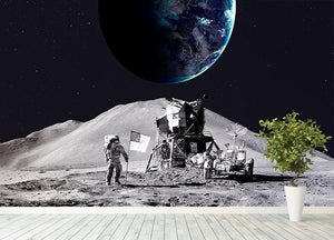 Space Man On The Moon Wall Mural Wallpaper - Canvas Art Rocks - 4