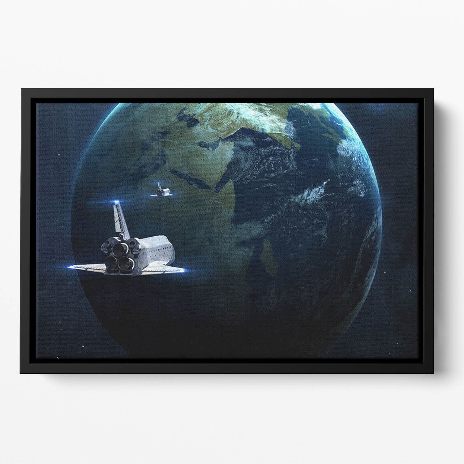 Space Shuttle Flying Back To Earth Floating Framed Canvas